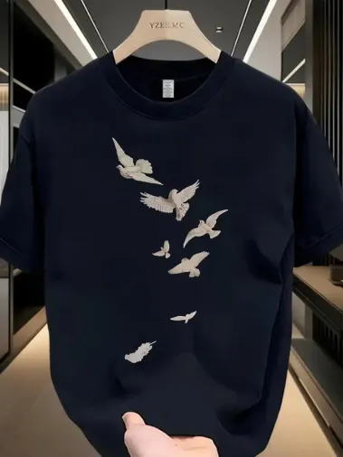 Baskılı Oversize Bisiklet Yaka T-shirt - Beyaz - XL - Siyah