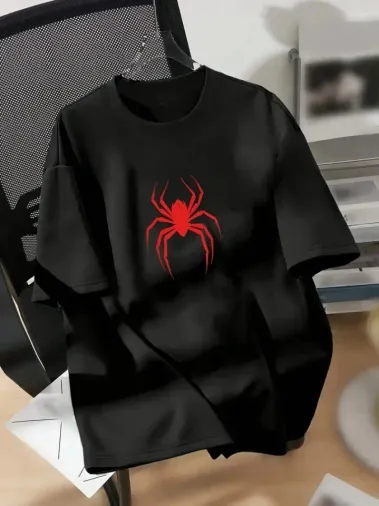 Baskılı Oversize Bisiklet Yaka T-shirt - Siyah - M - Siyah