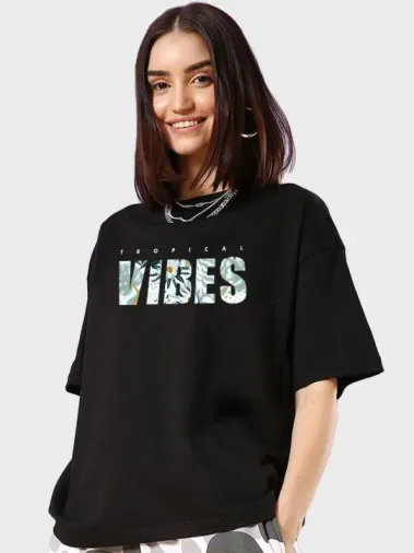 Baskılı Oversize T-shirt - Siyah - XL - Siyah