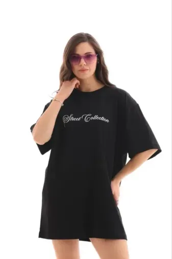 Baskılı T-Shirt Kısa Kol Bisiklet Yaka Regular Rahat Kalıp Günlük Tişört - Siyah - L - Siyah