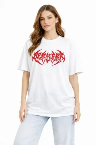 Baskılı T-Shirt Yazlık Kısa Kol Bisiklet Yaka Rahat Kalıp Tişört - Beyaz - XL - Beyaz