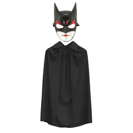 Batman Maskesi Cat Woman ve Batman Pelerini 90 cm Siyah Renk Set (4745)