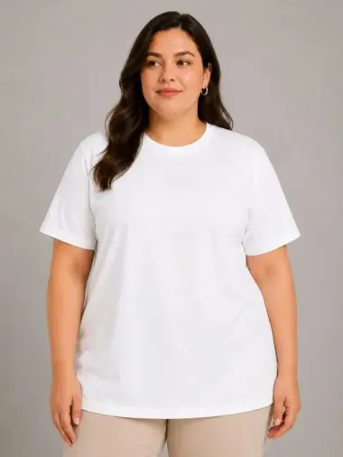 Battal Big Size Basic Tişört Bisiklet Yaka Rahat Kalıp T-Shirt - Beyaz - 2XL - Beyaz