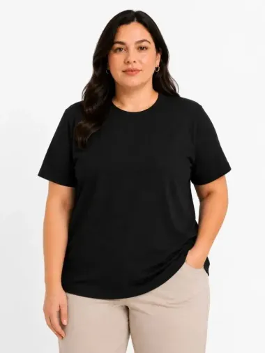 Battal Big Size Basic Tişört Bisiklet Yaka Rahat Kalıp T-Shirt - Siyah - XL - Siyah