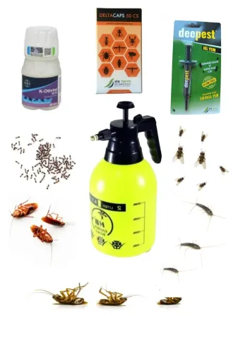 Bayer 4 in 1 SET Kalorifer Böceği Gümüş Böceği Sinek İlaçlama Seti/k-Othrenesc50/deltacapscs50/deepest Jel/2Lt Pompa