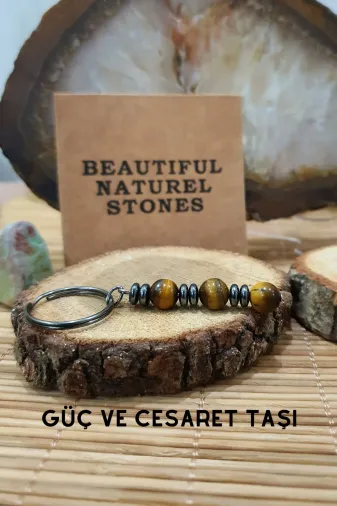 beautifulnaturelstones ANAHTARLIK520 Kaplan Gözü Doğaltaş Anahtarlık ( Güç Ve Cesaret Taşı )