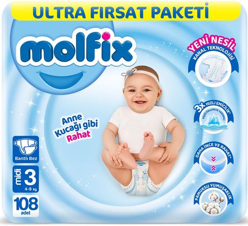 Bebek Bezi Beden:3 (4-9KG) Midi 108 Adet Ultra Fırsat Pk