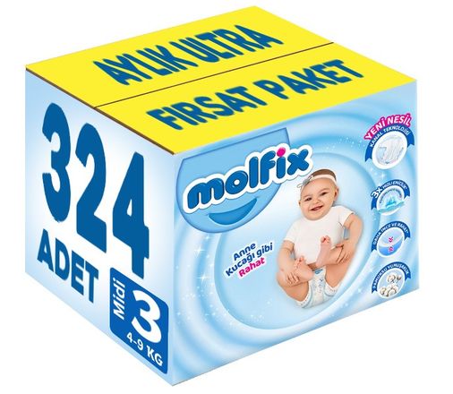 Bebek Bezi Beden:3 (4-9Kg) Midi 324 Adet Aylık Ultra Fırsat Pk