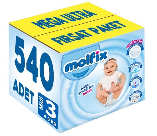 Bebek Bezi Beden:3 (4-9Kg) Midi 540 Adet Mega Ultra Fırsat Pk