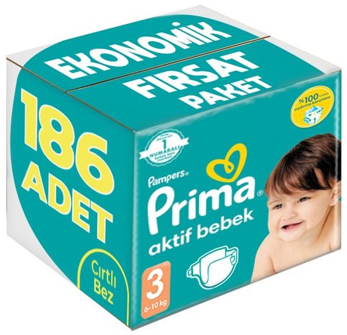 Bebek Bezi Beden:3 (6-10Kg) Midi 186 Adet Ekonomik Fırsat Pk