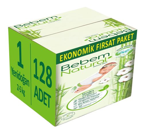 Bebem Bebek Bezi Natural 1 Beden 2-5 KG Yenidoğan 128 Adet Ekonomik Fırsat Pk