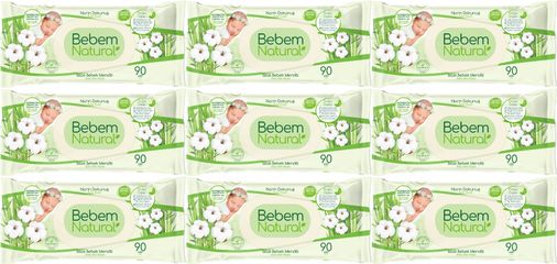 Bebem Natural Islak Bebek Mendili Narin Dokunuş / Yenidoğan 90 Yaprak Plastik Kapaklı 9 Lu Set
