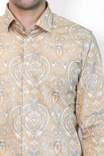 Bej Desenli Slim Fit Gömlek - Wessi - S / Bej