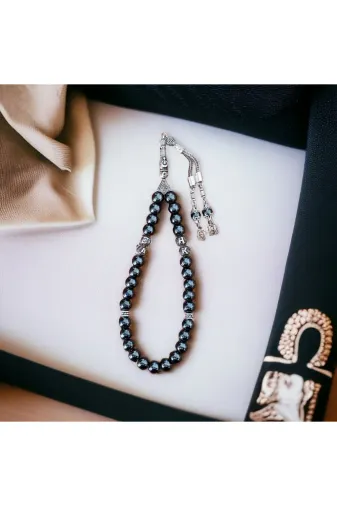 BellevieStore hematit1 Hematit Doğal Taş Tesbih-Ahşap Kutulu - Kişiye Özel İsimli Tesbih - Doğum Günü - Özel Günler İçin