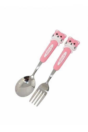 Best Hırdavat 1 Ultra Lüks Paslanmaz Çoçuk Mama Kaşık Ve Çatal Seti Pembe