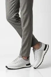 Beyaz Hakiki Deri Bağcıklı Erkek Sneaker