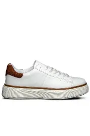 Beyaz Kahverengi Detay Ortopedik Sneaker Erkek Ayakkabı
