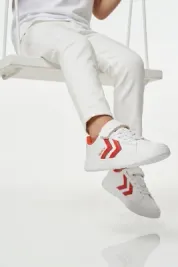 Beyaz Kırmızı Cırtlı Unisex Çocuk Spor Ayakkabı