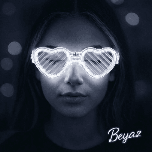 Beyaz LED Işıklı Kalp Gözlük – 3 Modlu Parti &amp; Glow Gözlüğü