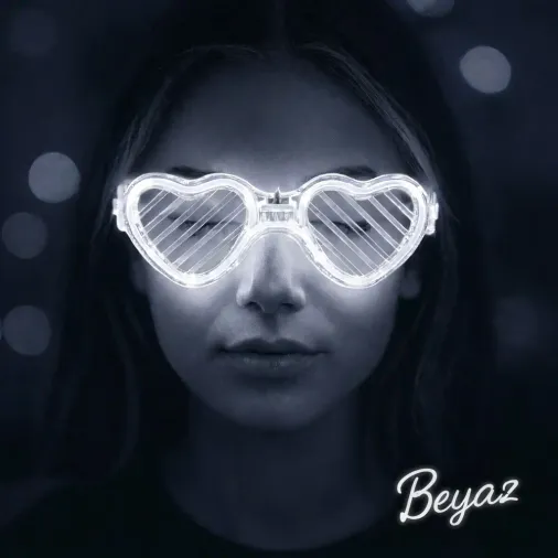 Beyaz LED Işıklı Kalp Gözlük – 3 Modlu Parti - Glow Gözlüğü (4745)