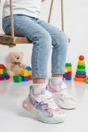 Beyaz Pembe Cırtlı Kız Çocuk Spor Ayakkabı