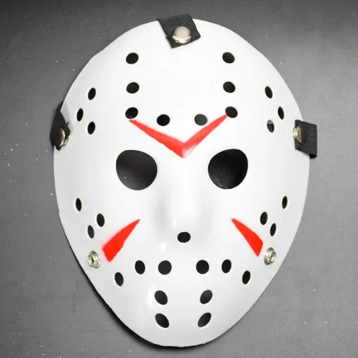 Beyaz Renk Kırmızı Çizgili Tam Yüz Hokey Jason Maskesi Hannibal Maskesi (4745)