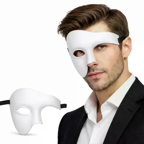Beyaz Yarım Erkek Maske – Phantom Parti Balo Maskesi