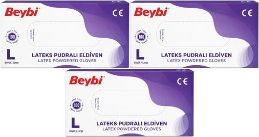 Beybi Lateks Pudralı Muayene Eldiveni L - Large - Büyük 300 Lü Set
