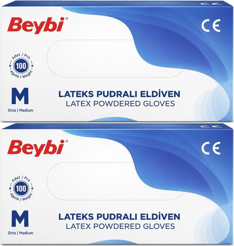 Beybi Lateks Pudralı Muayene Eldiveni M - Medium - Orta 200 Lü Set