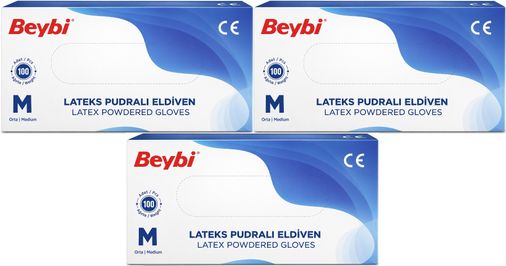 Beybi Lateks Pudralı Muayene Eldiveni M - Medium - Orta 300 Lü Set