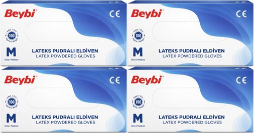 Beybi Lateks Pudralı Muayene Eldiveni M - Medium - Orta 400 Lü Set