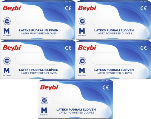 Beybi Lateks Pudralı Muayene Eldiveni M - Medium - Orta 500 Lü Set