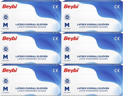 Beybi Lateks Pudralı Muayene Eldiveni M - Medium - Orta 600 Lü Set