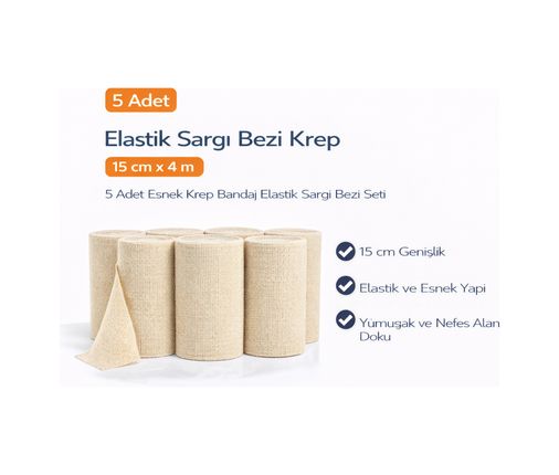 Bezos 121025773 Elastik Sargı Bezi Krep 15 Cm X 4 M 5 Adet Esnek Krep Bandaj Elastik Sargı Bezi Seti