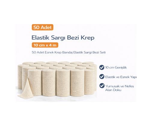 Bezos 121025808 Elastik Sargı Bezi Krep 10 Cm X 4 M 50 Adet Esnek Krep Bandaj Elastik Sargı Bezi Seti