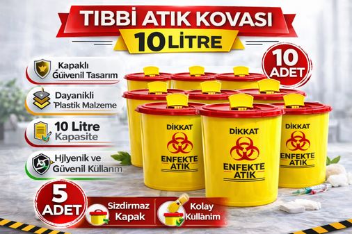 Bezos 3MjUzNjc0MDExMQ-BLNC Tıbbi Atık Kovası 10 Litre 10 Adet Kapaklı Tıbbi Atık Kutusu Enfekte Atık Kovası Seti Siyah