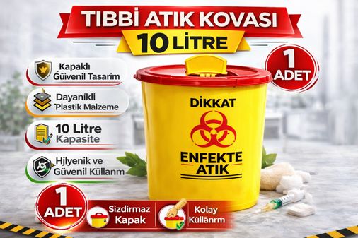 Bezos 3MjUzNjYxMDI5MQ-BLNC Tıbbi Atık Kovası 10 Litre 1 Adet Kapaklı Tıbbi Atık Kutusu Enfekte Atık Kovası Siyah