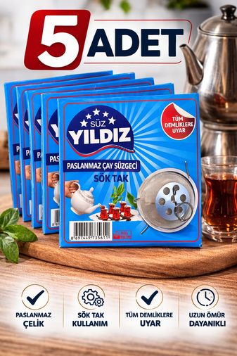 Bezos 3MzU4NDYwMTM1Ng-BLNC 5 Adet Paslanmaz Çelik Çaydanlık Demlik Süzgeci Sök Tak Çay Süzgeci Tüm Demliklere Uyumlu Çaydanlık Filtresi Siyah