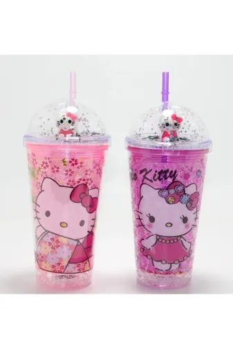 bi seyyar hmmNZM3-KH4ALK4706 Sevimli Hello Kitty Işıklı Pipetli Boncuklu Suluk & Bardak 400 Ml Alk4706