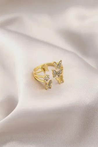 BiiShe P67520S6951 Mey İthalat® Gold Renk Metal Kelebek Model Kadın Yüzük