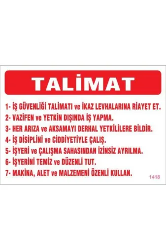 BilfolD SDTA-292190 İş Güveliği Talimatları Levhası 25X35 Kod:1418