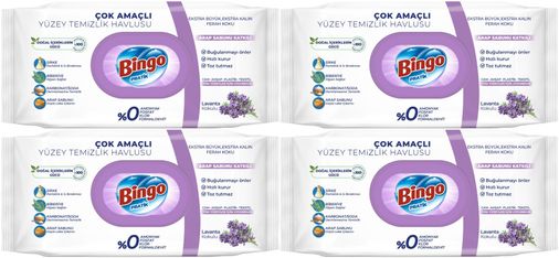 Bingo Clean Yüzey Temizlik Havlusu 96 Yaprak Lavanta Kokulu Plastik Kapaklı (4 Lü Set) 384 Yaprak