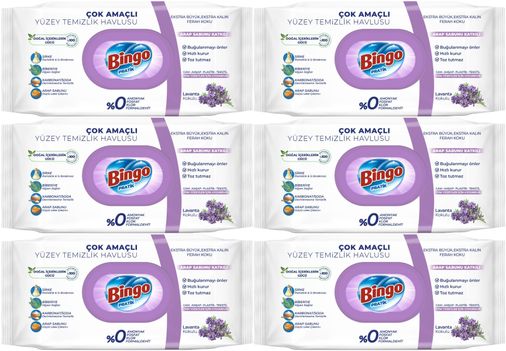 Bingo Clean Yüzey Temizlik Havlusu 96 Yaprak Lavanta Kokulu Plastik Kapaklı (6 Lı Set) 576 Yaprak
