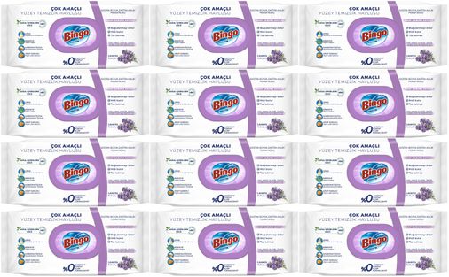 Bingo Clean Yüzey Temizlik Havlusu 96 Yaprak Lavanta Kokulu Plastik Kapaklı (12 Li Set) 1152 Yaprak