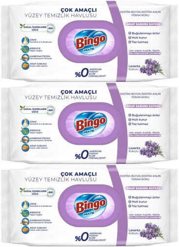 Bingo Clean Yüzey Temizlik Havlusu 96 Yaprak Lavanta Kokulu Plastik Kapaklı (3 Lü Set) 288 Yaprak
