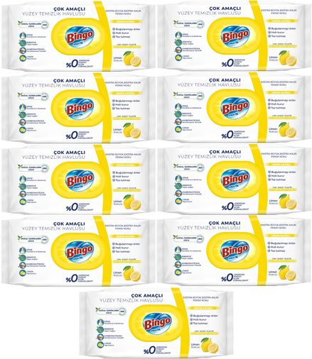 Bingo Clean Yüzey Temizlik Havlusu 96 Yaprak Limon Kokulu Plastik Kapaklı (9 Lu Set) 864 Yaprak