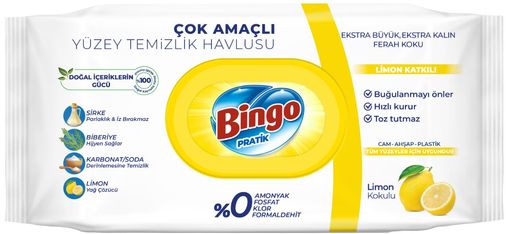 Bingo Clean Yüzey Temizlik Havlusu 96 Yaprak Limon Kokulu Plastik Kapaklı