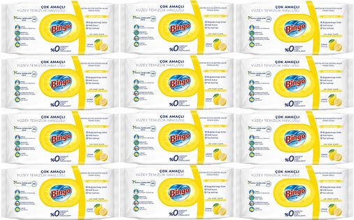 Bingo Clean Yüzey Temizlik Havlusu 96 Yaprak Limon Kokulu Plastik Kapaklı (12 Li Set) 1152 Yaprak
