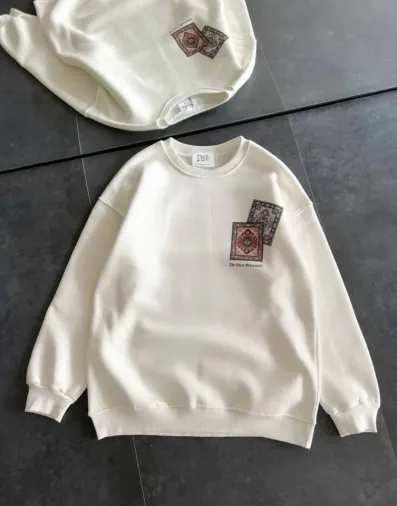 Bisiklet Yaka Baskılı SweatShirt - Beyaz - XL - Beyaz
