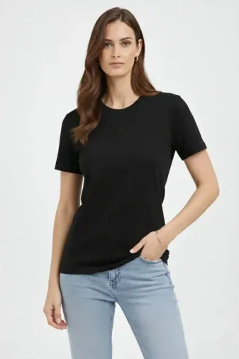Bisiklet Yaka Tişört Regular Kalıp Basic Pamuklu Günlük Kullanım T-shirt - Siyah - L - Siyah